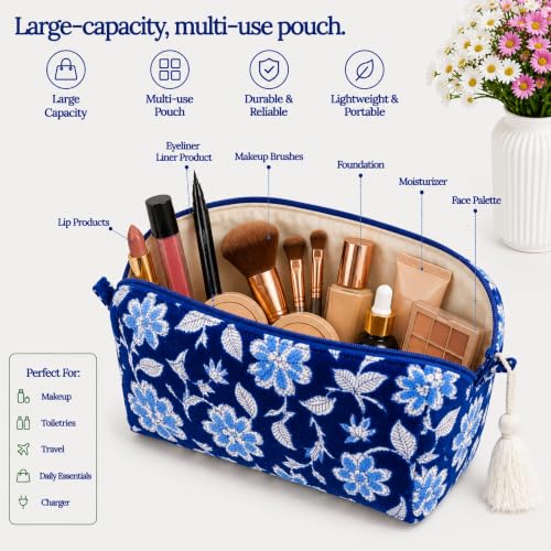 Huar Travel Makeup Bag- Large Capacity Cosmetic Bags for Women - color: Velvet Blue