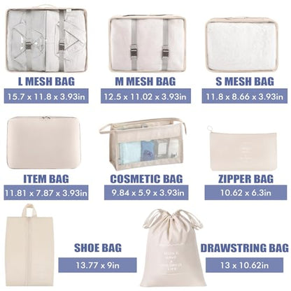 8 Set Packing Cubes for Suitcases, INVODA Travel Luggage Packing Organizers with Laundry Bag, Compression Storage Shoe Bag, Clothing Underwear Bag (Beige) - color: Beige
