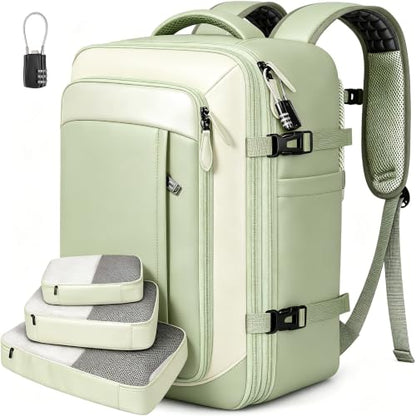 Vancropak Carry on Backpack for Women, Large Expandable Travel Backpack Fits 17.3" Laptop, Airplane Approved Suitcase Bag with Shoe Compartment, Lightweight Anti Theft Weekender Bag for Travel, Green - color: Green