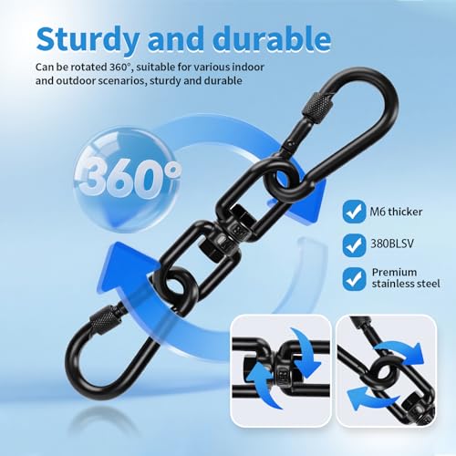 Aheucndg 380 lb Capacity Heavy Duty Double Ended Eye Hook with Snap Hook, SUS304 Swivel Hooks 1Pack + Snap Hooks 2Pack, for Aerial Yoga, Hanging Hammock, Web Tree Swing, Swing Spinner M6 Black - color: Black, size: 6mm