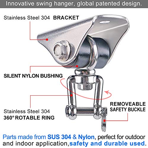 SELEWARE Anti-Squeaking Swing Hanger Stainless Steel Swing Set Hook Ceiling Mount Bracket for Hammock Chair Toddler Swing Yoga Swing Punching Bag - color: Silver ( 1 Pack 360° Swing Hanger )
