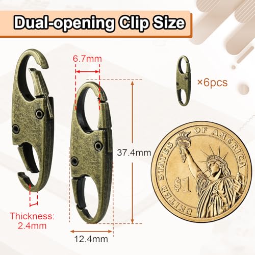 6Pcs Double Opening Lock Zipper Pull Replacement Clips, Small Carabiner Clips, Zipper Locks Anti Theft Deterrent for Bag Luggage Pickpocket Backpack Purse Travel Suitcase (Bronze) - color: 6pcs Bronze