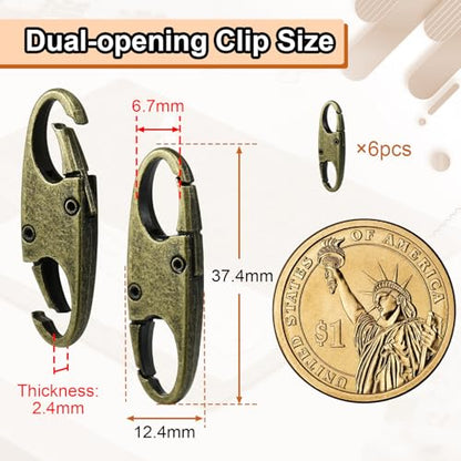 6Pcs Double Opening Lock Zipper Pull Replacement Clips, Small Carabiner Clips, Zipper Locks Anti Theft Deterrent for Bag Luggage Pickpocket Backpack Purse Travel Suitcase (Bronze) - color: 6pcs Bronze