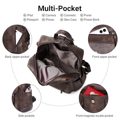 WYFJNX PU Leather Womens Backpack Purse Ladies Backpack Handbag Fashion Shoulder Bag Small Travel Bag Brown - color: Dark Brown