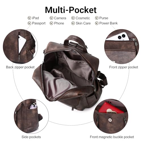 WYFJNX PU Leather Womens Backpack Purse Ladies Backpack Handbag Fashion Shoulder Bag Small Travel Bag Brown - color: Dark Brown