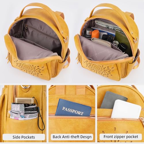 APHISON Small Backpack Purse for Women Cute PU Leather Mini Backpacks Ladies Casual Lightweight Travel Daypack Waterproof - color: 8-yellow, size: Small