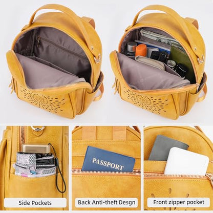 APHISON Small Backpack Purse for Women Cute PU Leather Mini Backpacks Ladies Casual Lightweight Travel Daypack Waterproof - color: 8-yellow, size: Small