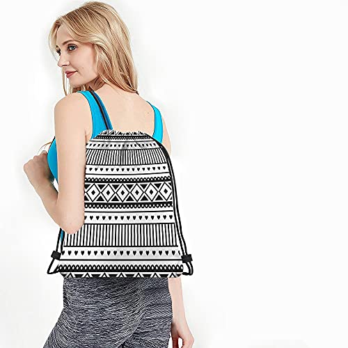 Ethnic Pattern Drawstring Bags Backpack Bag Black And White Southwest American Aztec Heart Sport Gym Sack Drawstring Bag String Bag Yoga Bag for Men Women - color: Multi-a83