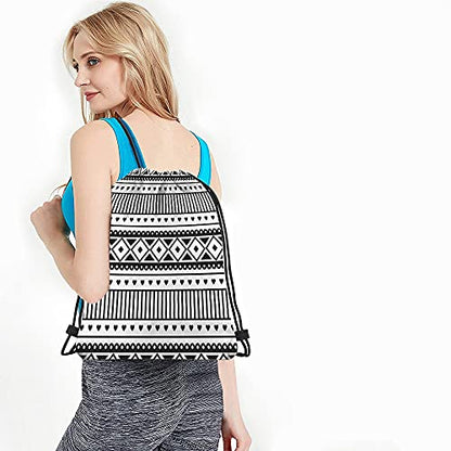 Ethnic Pattern Drawstring Bags Backpack Bag Black And White Southwest American Aztec Heart Sport Gym Sack Drawstring Bag String Bag Yoga Bag for Men Women - color: Multi-a83