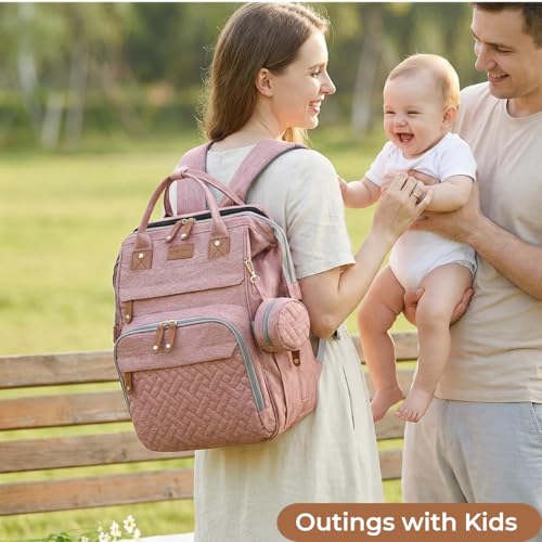 Diaper Bag Backpack with Changing Station, Waterproof for Travel, Pink - color: Pink
