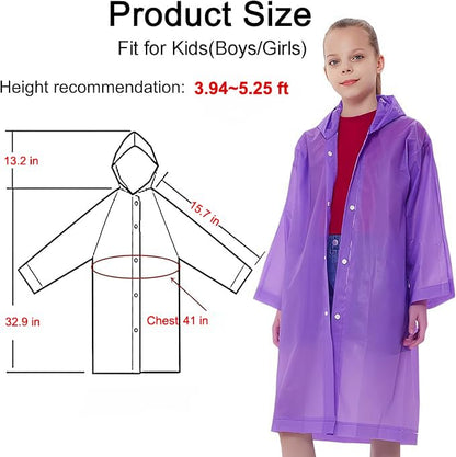 Rain Ponchos Raincoats for Kids, Reusable Boys Girls Rain Jackets Emergency with Hood for Family Disney Travel Outdoor - color: H-pink+purple
