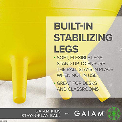 Gaiam Kids Stay-N-Play Children's Balance Ball - Flexible School Chair Active Classroom Desk Alternative Seating Built-In Stay-Put Soft Stability Legs, Includes Air Pump - color: Lime, size: 45cm
