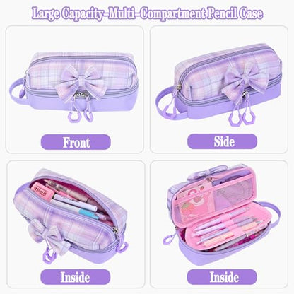 NSEQB Girls Backpack,Kids School Backpack With Lunch Box Pencil Case Set,Cute Childrens Schoolbag For Girls - color: Purple-2PCS