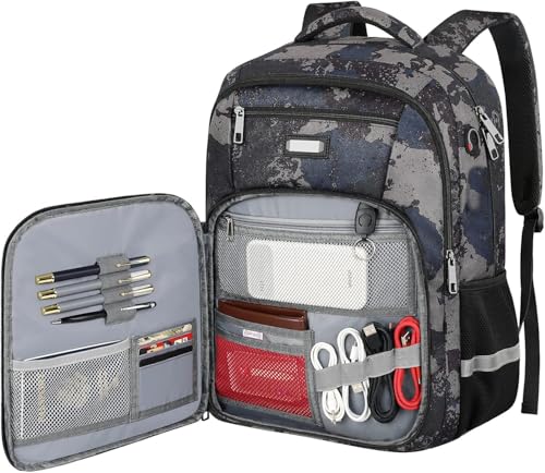 Jiefeike Laptop Backpack for Men, Extra Large Travel Backpack TSA Friendly Anti Theft Water-Resistant Bag Daypack for Work, Daily Computer Bookbag Fits 17 Inch Laptop Backpack - color: Camo-grey