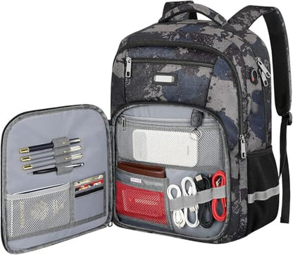 Jiefeike Laptop Backpack for Men, Extra Large Travel Backpack TSA Friendly Anti Theft Water-Resistant Bag Daypack for Work, Daily Computer Bookbag Fits 17 Inch Laptop Backpack - color: Camo-grey