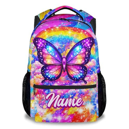 Girls Backapck Personalized Butterfly School Bag for Kids - Lightweight Toddler Bookbag with Side Pockets, Children Daypack for Preschool/Kindergarten (17 Inch) - color: Purple