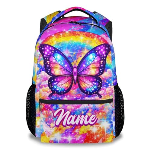 Girls Backapck Personalized Butterfly School Bag for Kids - Lightweight Toddler Bookbag with Side Pockets, Children Daypack for Preschool/Kindergarten (17 Inch) - color: Purple