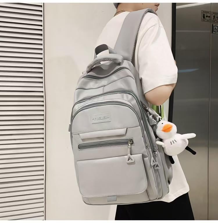 Student Backpack for Teen Girls Boys Preppy Elementary Middle School College Bookbags Cute Aesthetic Trendy Daypack (Gray) - color: Grey