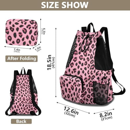 Bolaz Beach Drawstring Backpack Mesh Swim Bag for Men Women Pinks Leopard Cheetah Swimming Gym with Wet Pocket Packable Sports - color: Pinks Leopard Cheetah