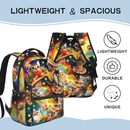 Funny Taco Cats School Backpack For Kids Galaxy Pizza Cat Backpack For Boys Girls Children Elementary Middle School Bookbag Ages 6-18 Back Pack - color: Taco Cats