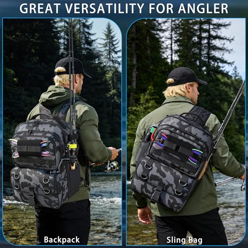 Fishing Backpack with Tackle Boxes,Fishing Sling Tackle Bag with Rod Holder Waterproof Fishing Bag with Fishing Gear, Fishing Gifts for Men Women Gear Combo Kit,Black - color: Black