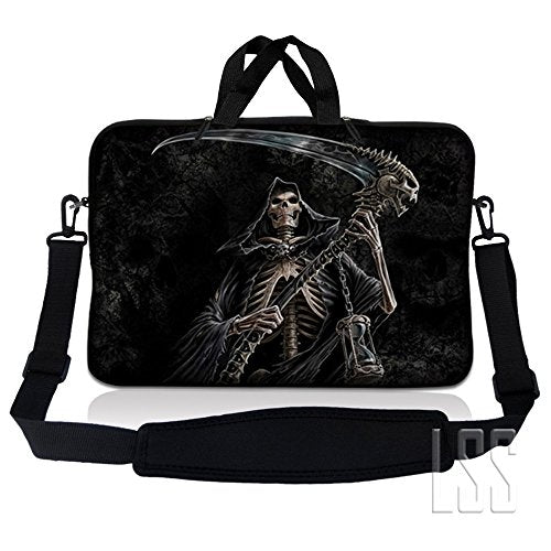 LSS 15-15.6" Laptop Sleeve Bag with Matching Laptop Skin Sticker & Mouse Pad Combo | Carrying Case for 14" 15" 15.6" - Reaper Skull - color: Reaper Skull, size: 15 inch