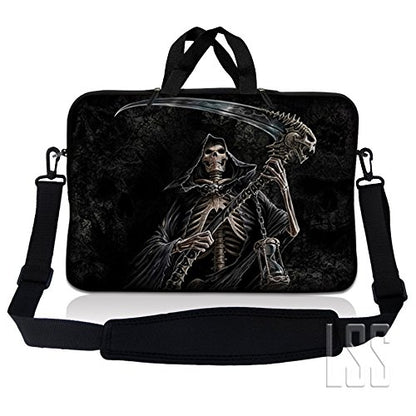 LSS 15-15.6" Laptop Sleeve Bag with Matching Laptop Skin Sticker & Mouse Pad Combo | Carrying Case for 14" 15" 15.6" - Reaper Skull - color: Reaper Skull, size: 15 inch