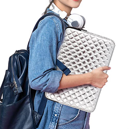 Puffy Laptop Sleeve 11 12 13 13.3 14 15 15.6 inch Puffy Laptop Case Protective Bag Quilted PU Leather Lined Padded - color: Silver Quilted, size: 11-12 Inch