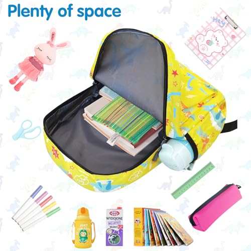 Kids Backpack for Girls Boys - 15 Inch Dinosaur Childrens Backpack Cute School Bag Kindergarten Backpack for Ages 3-8, Yellow - color: Yellow