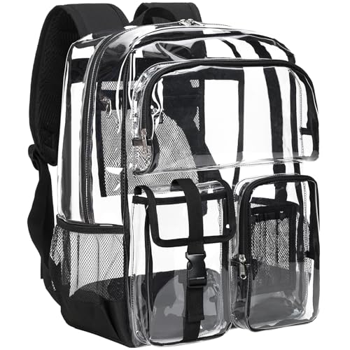 Vorspack Clear Backpack for School - Heavy Duty Transparent Bookbag for Girls Boys Extra Large See Through backpacks for Work, College, Travel - Black - color: Black, size: X-Large