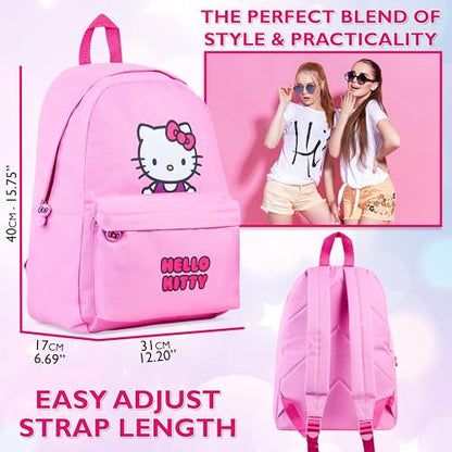Hello Kitty Girls Backpack with Zipped Front Pocket, Adjustable Strap For School