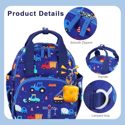 Bluboon Toddler Backpack for Girls Boys 2-4 Cute 12" Preschool Kindergarten Backpacks Kids Daycare Bags School Travel (Engineering vehicle - Royal blue, Age 2-4 (12" H not Fit A4 Folder)) - color: Engineering Vehicle - Royal Blue, size: Age 2-4 (12" H not