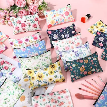 Reginary 20 Pcs Makeup Bags Gifts for Women Canvas Cosmetic Bags with Zipper Mothers Day Bulk Gift Travel Purse Organizer Pouch Accessory, Toiletry Large Capacity,7 x 4.3 Inch - style: Floral