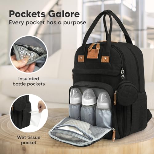 KeaBabies Diaper Bag Backpack - Large Baby Diaper Bag with Changing Pad, Baby Boy, Girl, Travel Backpack for Mom and Dad, Waterproof, Multi Function Durable (Trendy Black) - color: Trendy Black