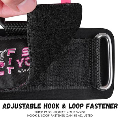 Weight Lifting Rod Hooks Heavy Duty Wrist Wraps Power Weight Lifting Training Gym Grips Straps Set of 2 - color: Pink, size: WOMEN-Wrist Size Small/Medium