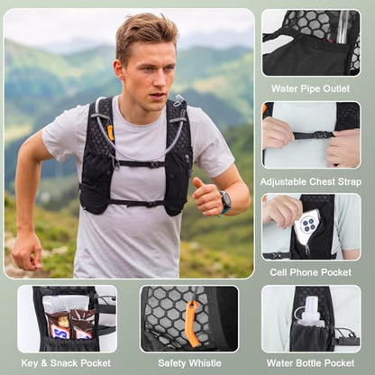 KUYOU Running Vest for Women & Men, Lightweight Hydration Backpack with 2L Water Bladder, Water Backpack for Trail Running, Hiking, Cycling & Marathon - color: Black