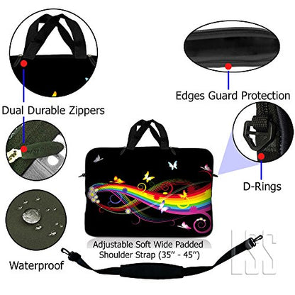 LSS 15-15.6" Laptop Sleeve Bag with Matching Laptop Skin Sticker & Mouse Pad Combo | Carrying Case for 14" 15" 15.6" - Rainbaow Butterfly - color: Rainbow Butterfly, size: 15 inch