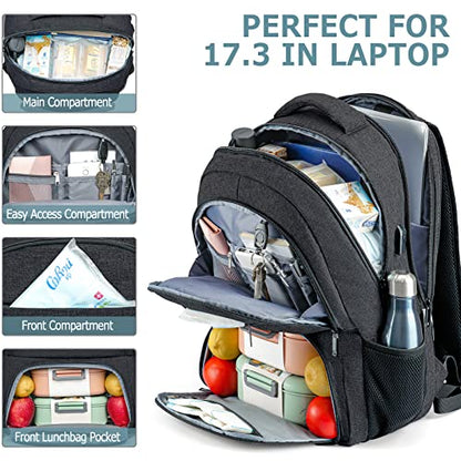 Lunch Backpack, Insulated Cooler Lunch Bag Backpack, Large School Backpacks for Teen Boys Water Resistant Back Pack Gift for Men Fit 17 Inch Laptop, - color: Black