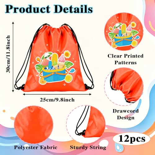 12PCS Summer Pool Birthday Party Gift Treat Goodie Bags for Kids | Lightweight Reusable Drawstring Backpacks for Hawaiian Travel Vacation Beach & Gym for Boys Kids Birthday（11.8 x 9.8 Inch） - color: Hello Summer Bags-12pcs