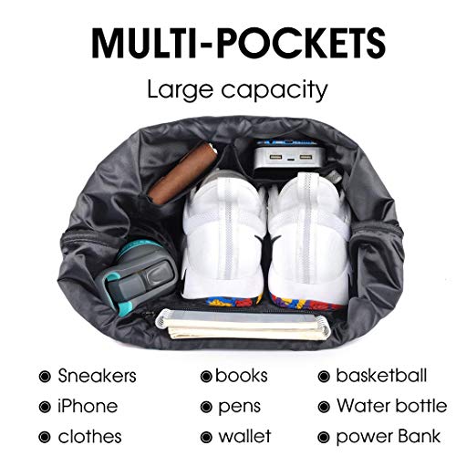 Drawstring Backpack with Mesh Pockets String Gym Bag Sackpack Sandproof Water Resistant Beach Backpack for Men Women - color: 01-gray Leaves