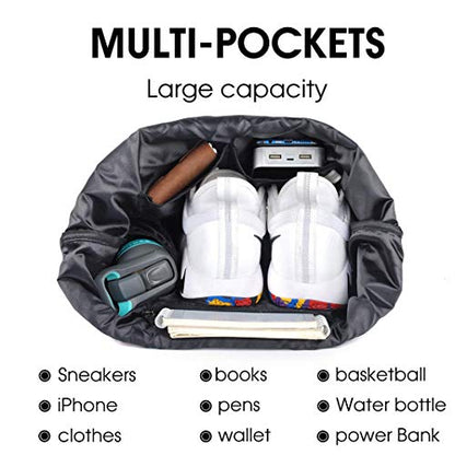 Drawstring Backpack with Mesh Pockets String Gym Bag Sackpack Sandproof Water Resistant Beach Backpack for Men Women - color: 01-gray Leaves