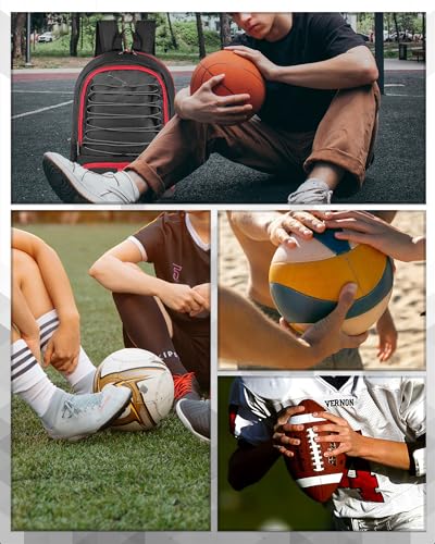 Basketball Bag Backpack for Men Women with Ball & Shoes Compartment 30L Capacity Lightweight Breathable Boys Girls Soccer Ball Bag Backpack Fit Volleyball Football Sports Travel School Gym - color: TK13Red