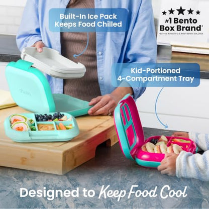 Bentgo Chill Kids Leakproof Lunch Box - 4-Compartment Bento Box with Built-In Ice Pack, 3.3 Cup Capacity, BPA-Free, Microwave & Dishwasher Safe Tray, Ages 3–7 (Aqua) - color: Aqua