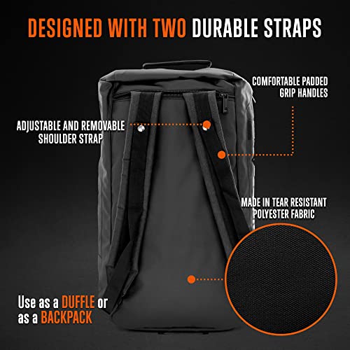 SQUATZ Duffle Bag Backpack, Gym Bag and Sports Bag, Removable Shoulder Straps, Carry On Weekend Bag for Airplane, Workout Overnight Backpack for Travel for Men and Women, USB Port, Black