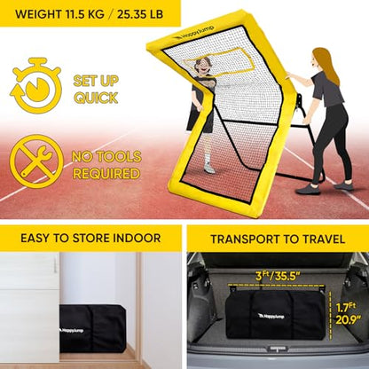 Happy Jump 7x4 FT Pro Lacrosse Rebounder Training Set with 5 Adjustable Angles, Heavy-Duty Bounce Back Net Frame, Includes Lacrosse Ball & Baseball, Portable for Outdoor Practice