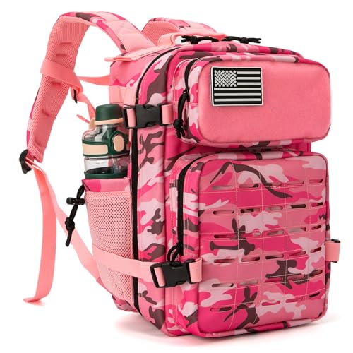 QT&QY 25L/45L Military Tactical Backpack For Men Molle Daypack 3 Day Bug Out Bag Hiking Rucksack With Bottle Holder - color: 25l Pink Camo