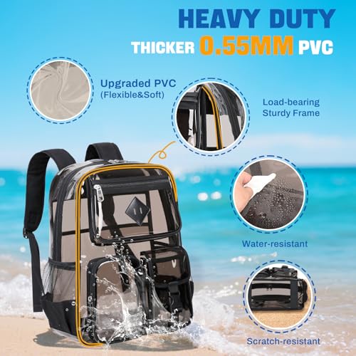 PIG PIG GIRL Clear Backpack for School,Heavy Duty PVC Transparent Bookbag for Girls Stadium Approved See Through Backpack - color: Black and Gray