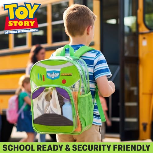 Get Trend Disney Toy Story Boys Clear Backpack for Stadium Events, Buzz Lightyear 17 inch Transparent School Bookbag, See Through Travel Bag with Straps, Gifts for Boys (Green Buzz Lightyear) - color: Green Buzz Lightyear
