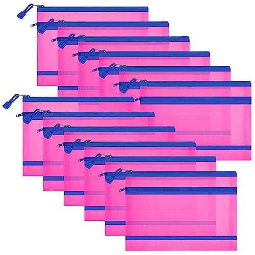 12 Pieces Zipper Nylon Mesh Pouch, Mesh Cosmetic Bags Makeup Bags Pencil Case, Multipurpose Travel Bags for Cosmetic School Office Supplies and Travel Accessories (2 Layers-Hot Pink, A5) - color: 2 Layers-Hot Pink, size: A5