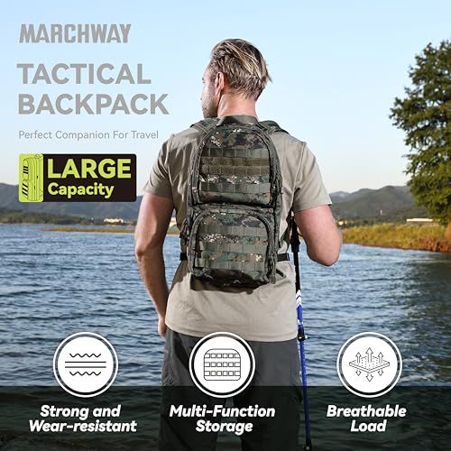 MARCHWAY Tactical Molle Hydration Pack with 3L TPU Water Bladder, Military Backpack for Backpacking, Hiking, Running, Cycling